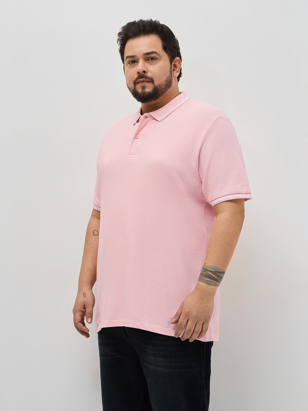 Plus Men's Dusty Pink Solid Regular Fit Half Sleeve Cotton Polo T-Shirt