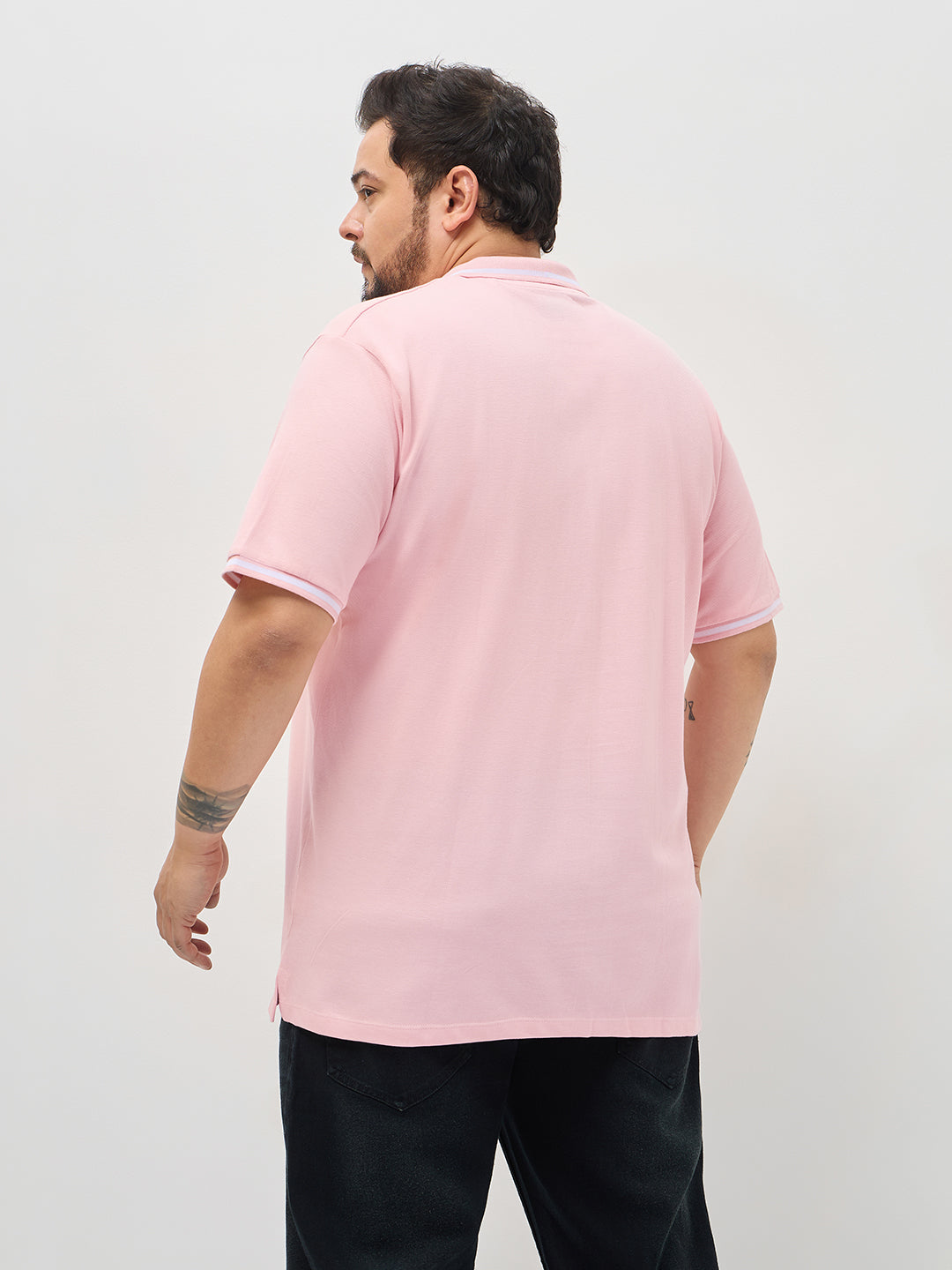Plus Men's Dusty Pink Solid Regular Fit Half Sleeve Cotton Polo T-Shirt