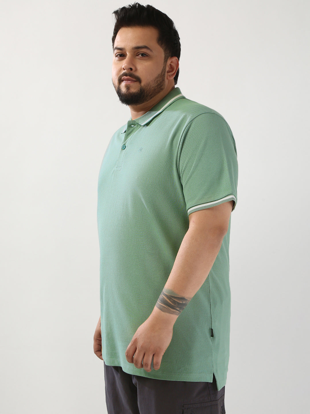 Plus Men's Granite Green Solid Regular Fit Half Sleeve Cotton Polo T-Shirt