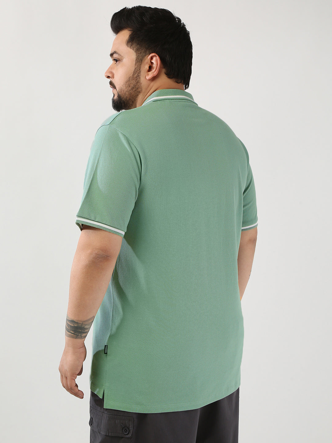 Plus Men's Granite Green Solid Regular Fit Half Sleeve Cotton Polo T-Shirt
