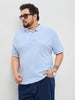 Plus Men's Light Sky Blue Solid Regular Fit Half Sleeve Cotton Polo T-Shirt