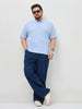 Plus Men's Light Sky Blue Solid Regular Fit Half Sleeve Cotton Polo T-Shirt
