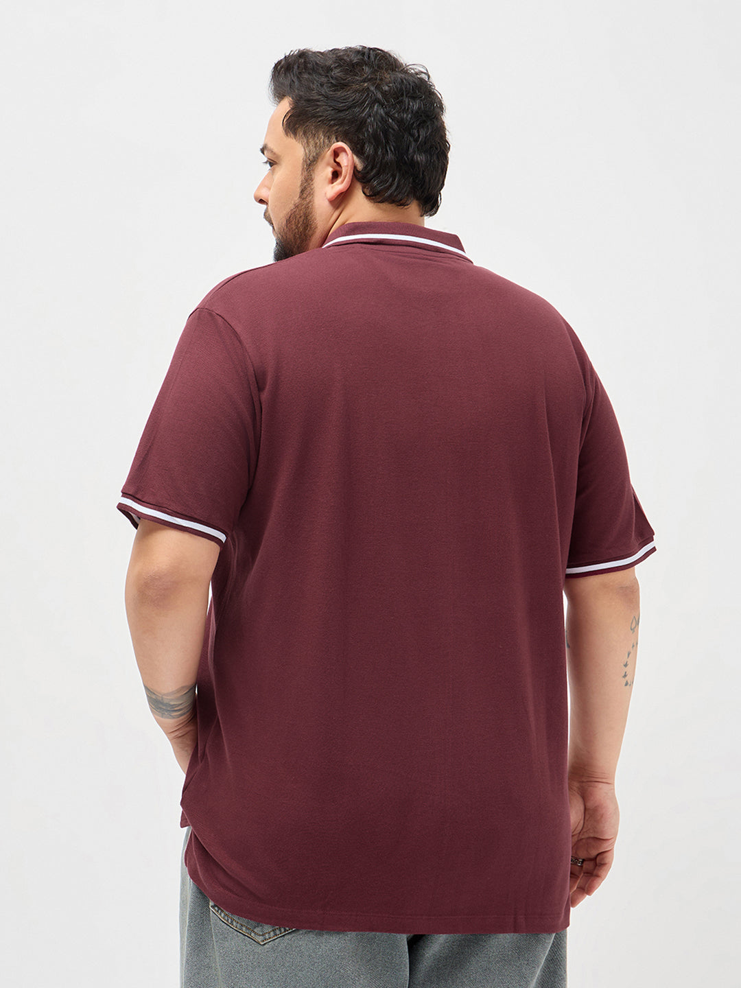 Plus Men's Maroon Solid Regular Fit Half Sleeve Cotton Polo T-Shirt