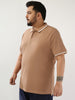 Plus Men's Mocha Mousse Solid Regular Fit Half Sleeve Cotton Polo T-Shirt