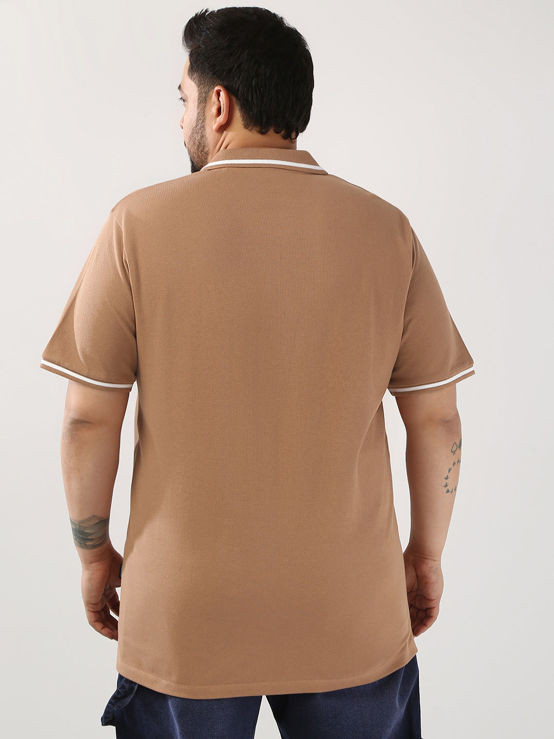 Plus Men's Mocha Mousse Solid Regular Fit Half Sleeve Cotton Polo T-Shirt