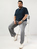 Plus Men's Navy Solid Regular Fit Half Sleeve Cotton Polo T-Shirt