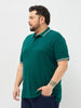 Plus Men's Teal Green Solid Regular Fit Half Sleeve Cotton Polo T-Shirt