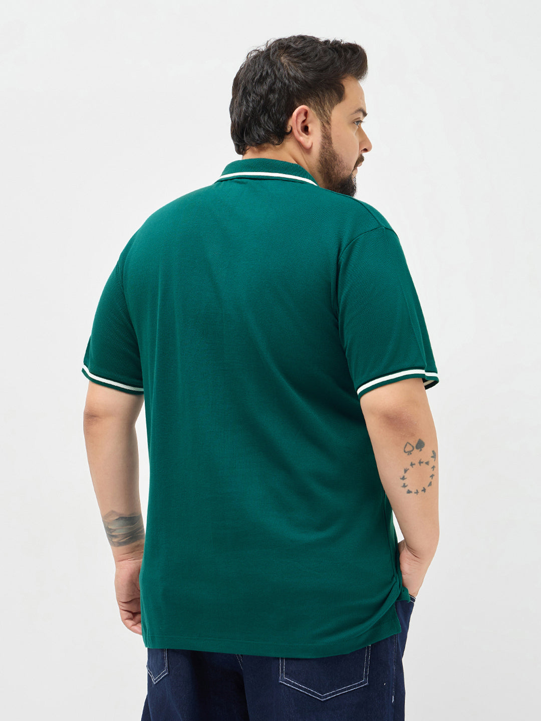 Plus Men's Teal Green Solid Regular Fit Half Sleeve Cotton Polo T-Shirt
