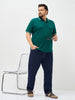 Plus Men's Teal Green Solid Regular Fit Half Sleeve Cotton Polo T-Shirt