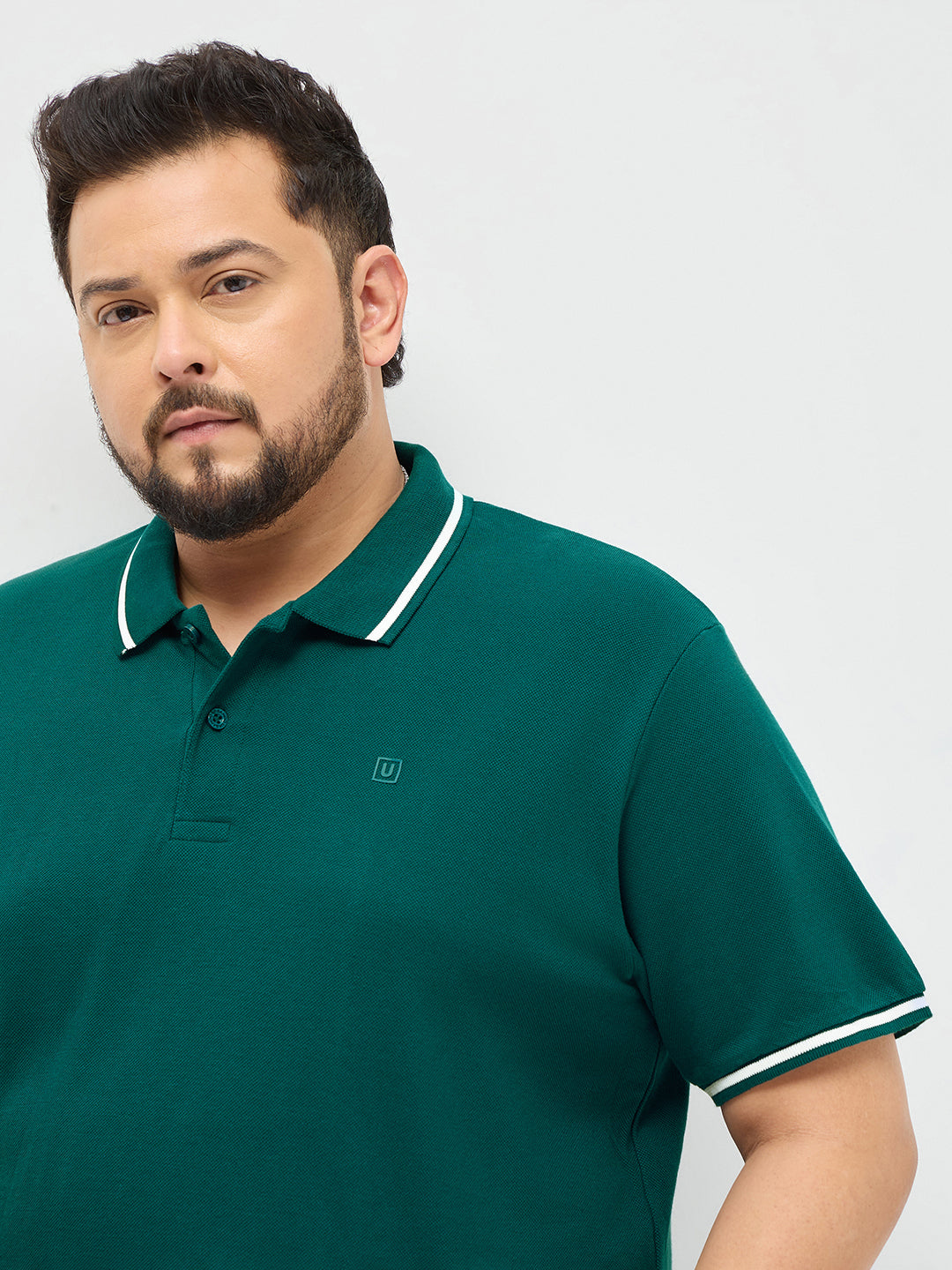 Plus Men's Teal Green Solid Regular Fit Half Sleeve Cotton Polo T-Shirt