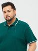Plus Men's Teal Green Solid Regular Fit Half Sleeve Cotton Polo T-Shirt