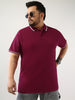 Plus Men's Wine Solid Regular Fit Half Sleeve Cotton Polo T-Shirt