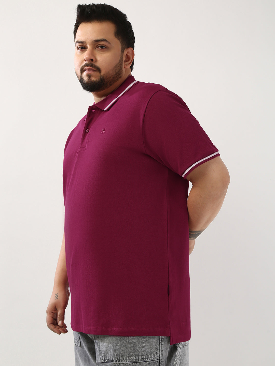 Plus Men's Wine Solid Regular Fit Half Sleeve Cotton Polo T-Shirt