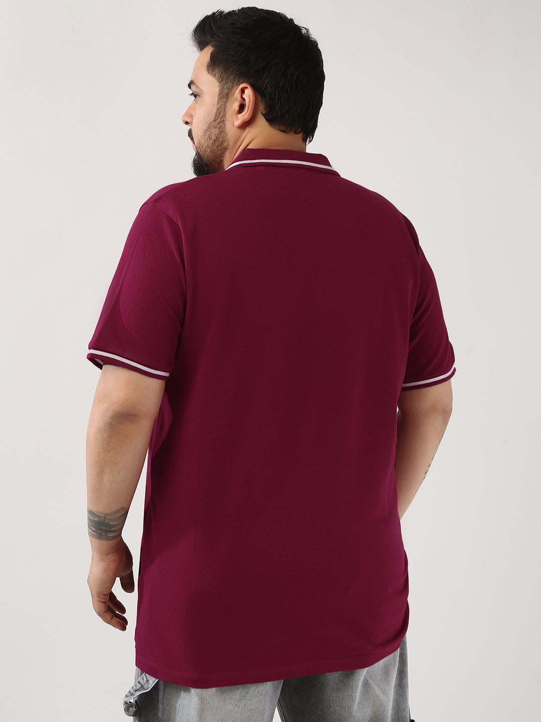 Plus Men's Wine Solid Regular Fit Half Sleeve Cotton Polo T-Shirt
