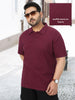 Plus Men's Maroon Textured Regular Fit Half Sleeve Cotton Polo T-Shirt