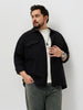 Plus Men's Black Cotton Full Sleeve Relaxed Fit Shacket with Utility Pockets