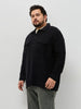 Plus Men's Black Cotton Full Sleeve Relaxed Fit Shacket with Utility Pockets
