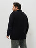 Plus Men's Black Cotton Full Sleeve Relaxed Fit Shacket with Utility Pockets