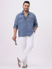 Plus Men's Blue Cotton Full Sleeve Relaxed Fit Shacket with Utility Pockets