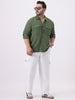 Plus Men's Green Cotton Full Sleeve Relaxed Fit Shacket with Utility Pockets