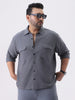 Plus Men's Grey Cotton Full Sleeve Relaxed Fit Shacket with Utility Pockets