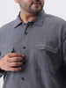 Plus Men's Grey Cotton Full Sleeve Relaxed Fit Shacket with Utility Pockets