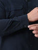Plus Men's Navy Cotton Full Sleeve Relaxed Fit Shacket with Utility Pockets