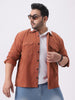 Plus Men's Rust Cotton Full Sleeve Relaxed Fit Shacket with Utility Pockets
