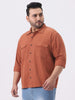 Plus Men's Rust Cotton Full Sleeve Relaxed Fit Shacket with Utility Pockets