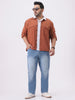 Plus Men's Rust Cotton Full Sleeve Relaxed Fit Shacket with Utility Pockets
