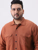 Plus Men's Rust Cotton Full Sleeve Relaxed Fit Shacket with Utility Pockets
