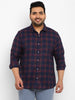 Plus Men's Navy Blue Cotton Full Sleeve Regular Fit Casual Checkered Shirt