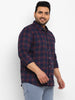 Plus Men's Navy Blue Cotton Full Sleeve Regular Fit Casual Checkered Shirt