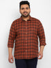 Urbano Plus Men's Orange Cotton Full Sleeve Regular Fit Casual Checkered Shirt