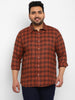 Plus Men's Orange Cotton Full Sleeve Regular Fit Casual Checkered Shirt