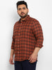 Plus Men's Orange Cotton Full Sleeve Regular Fit Casual Checkered Shirt