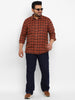 Plus Men's Orange Cotton Full Sleeve Regular Fit Casual Checkered Shirt