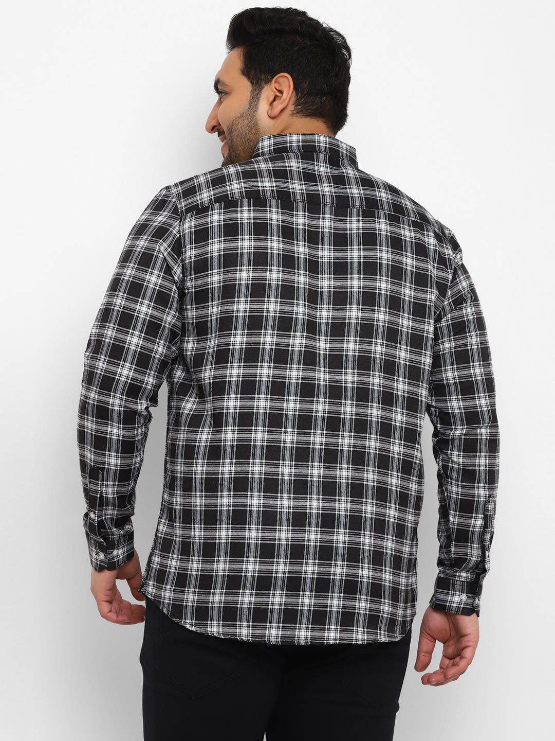 Plus Men's Black Cotton Full Sleeve Regular Fit Casual Checkered Shirt