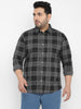 Plus Men's Grey Cotton Full Sleeve Regular Fit Casual Checkered Shirt