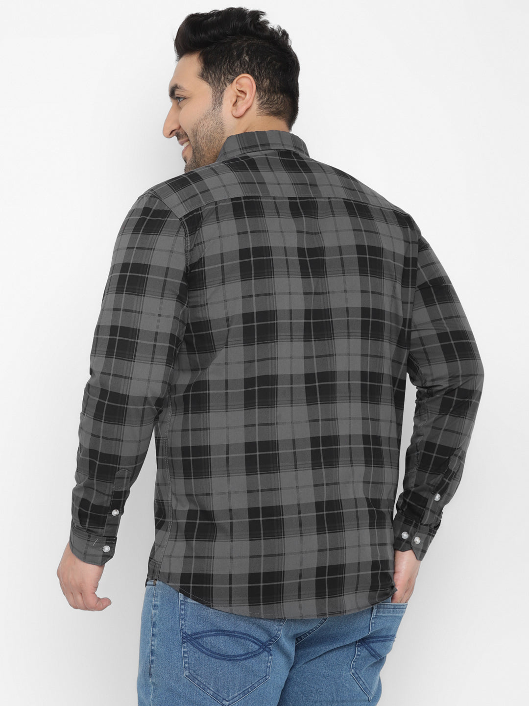 Urbano Plus Men's Grey Cotton Full Sleeve Regular Fit Casual Checkered Shirt