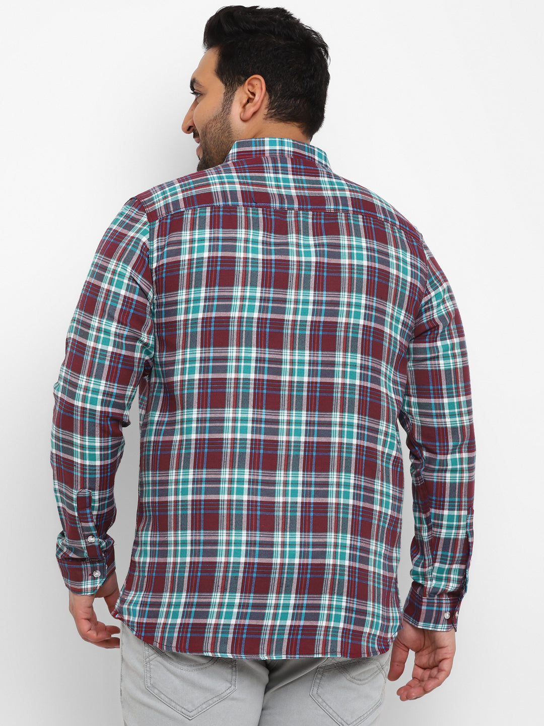 Plus Men's Maroon Cotton Full Sleeve Regular Fit Casual Checkered Shirt