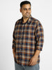 Plus Men's Orange Cotton Full Sleeve Regular Fit Casual Checkered Shirt with Hooded Neck
