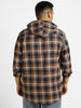Plus Men's Orange Cotton Full Sleeve Regular Fit Casual Checkered Shirt with Hooded Neck