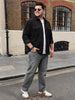 Plus Men's Black Corduroy Full Sleeve Regular Fit Solid Overshirt with Utility Pockets