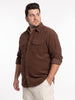 Plus Men's Brown Corduroy Full Sleeve Regular Fit Solid Overshirt with Utility Pockets