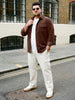 Plus Men's Brown Corduroy Full Sleeve Regular Fit Solid Overshirt with Utility Pockets