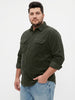 Plus Men's Dark Olive Corduroy Full Sleeve Regular Fit Solid Overshirt with Utility Pockets