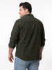 Plus Men's Dark Olive Corduroy Full Sleeve Regular Fit Solid Overshirt with Utility Pockets