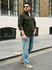 Plus Men's Dark Olive Corduroy Full Sleeve Regular Fit Solid Overshirt with Utility Pockets