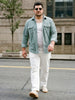 Plus Men's Light Blue Corduroy Full Sleeve Regular Fit Solid Overshirt with Utility Pockets